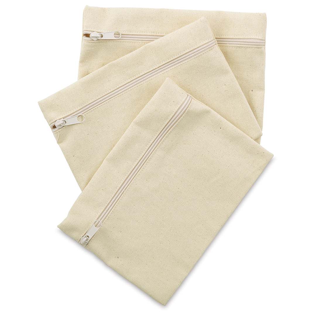Open in modal - Natural Cotton Zipper Bags - Top view of Set of 3 bags 