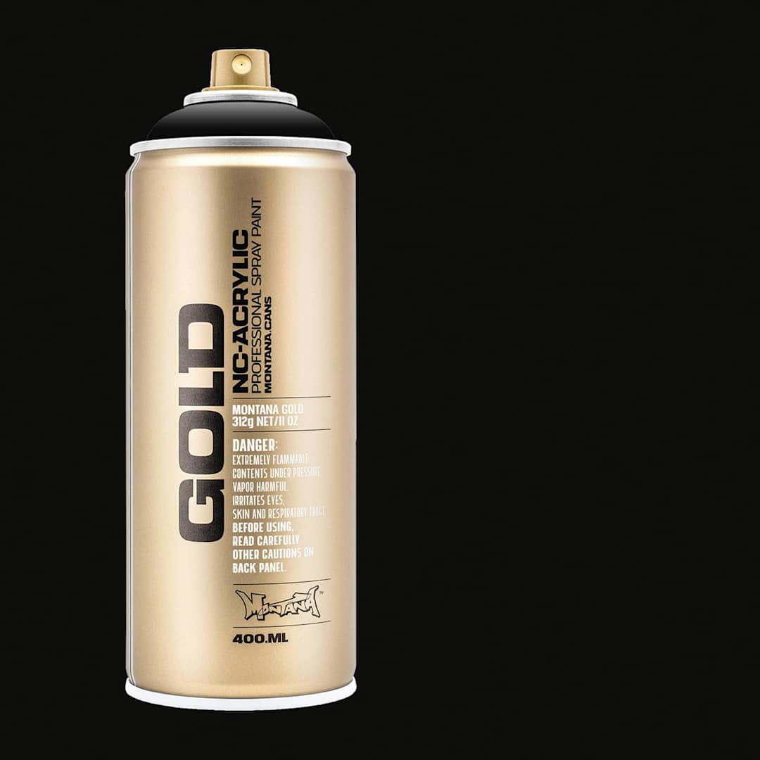 Open in modal - Montana Gold Acrylic Professional Spray Paint - Shock Black, 400 ml (Spray can with color swatch)