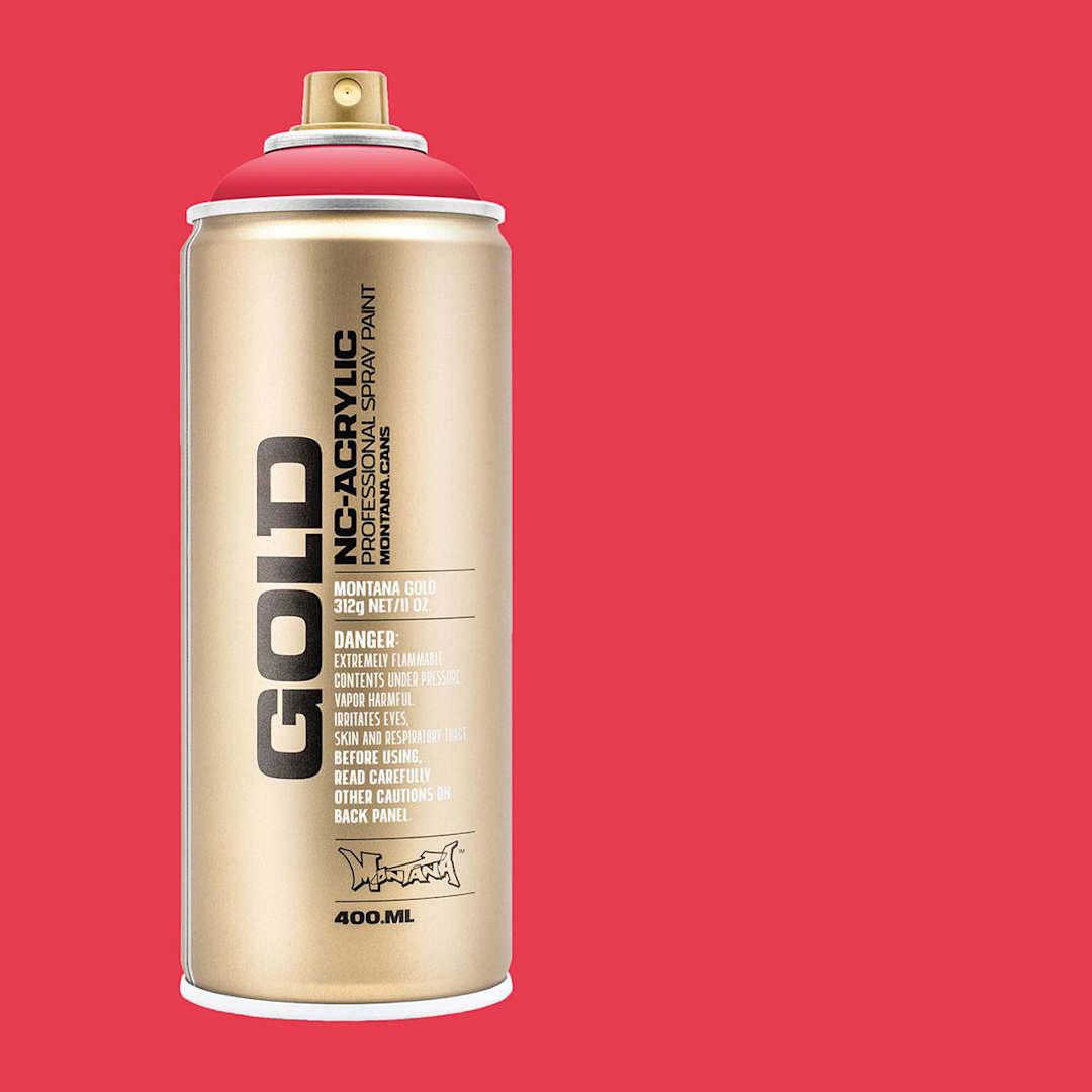 Open in modal - Montana Gold Acrylic Professional Spray Paint - Strawberry, 400 ml (Spray can with color swatch)