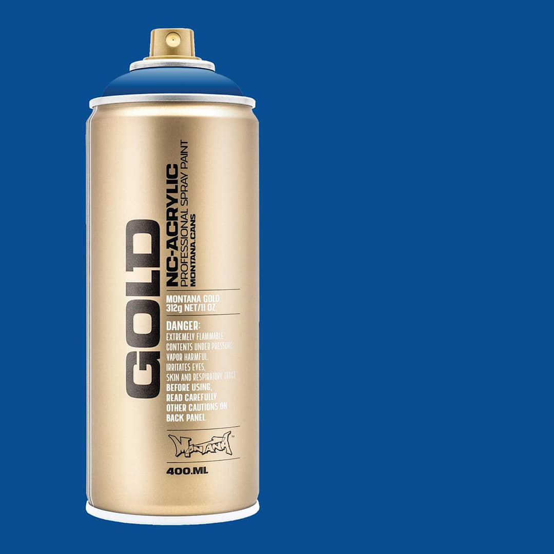 Open in modal - Montana Gold Acrylic Professional Spray Paint - Shock Blue, 400 ml (Spray can with color swatch)