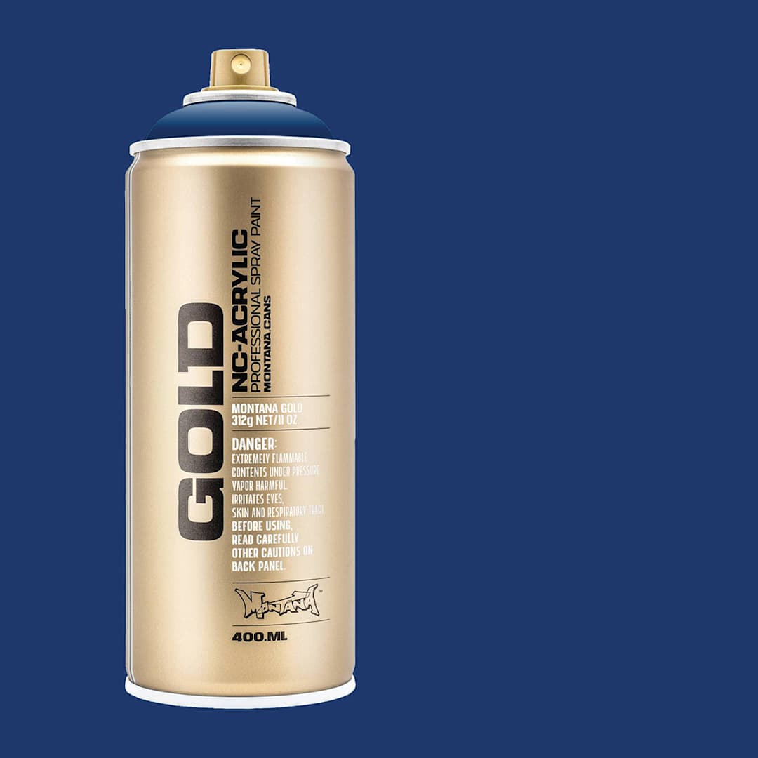 Open in modal - Montana Gold Acrylic Professional Spray Paint - Shock Blue Dark, 400 ml (Spray can with color swatch)