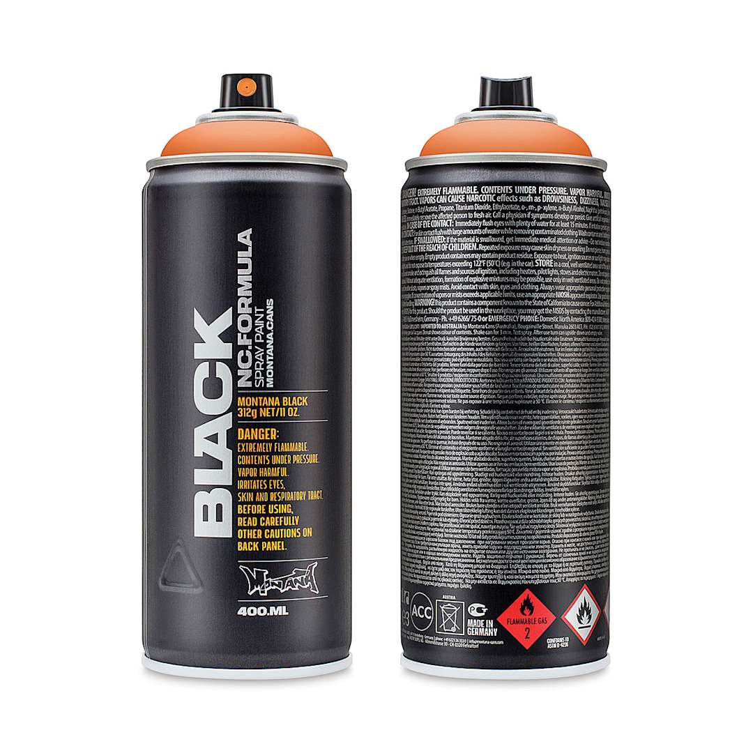 Open in modal - Montana Black Spray Paint - Front and Back of can of Atom's Megablast color