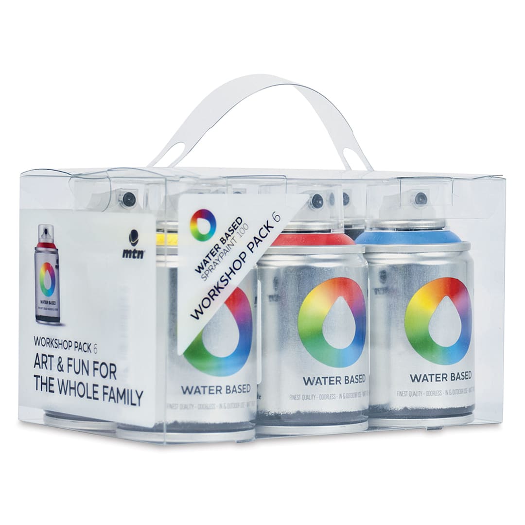 Open in modal - MTN Water Based Spray Paint - Front of Package of Workshop Pack of 6