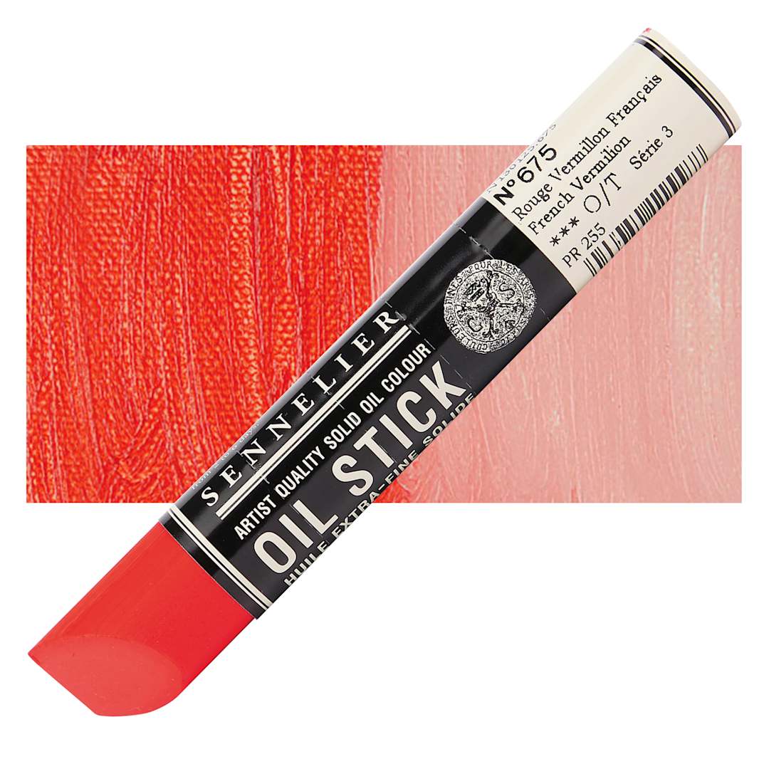 Open in modal - Sennelier Artists' Oil Stick - French Vermilion 38 ml stick and swatch