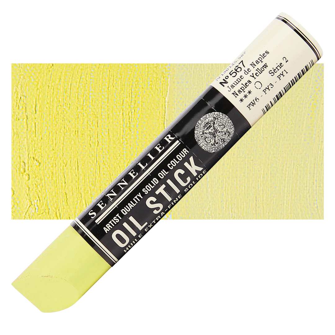Open in modal - Sennelier Artists' Oil Stick - Naples Yellow 38 ml stick and swatch