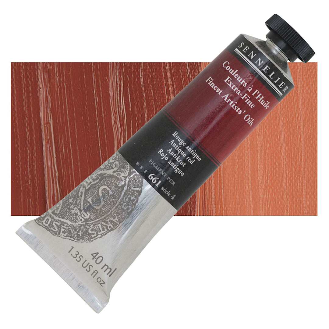 Open in modal - Sennelier Artists' Extra Fine Oil Paint - Antique Red, 40 ml tube and swatch