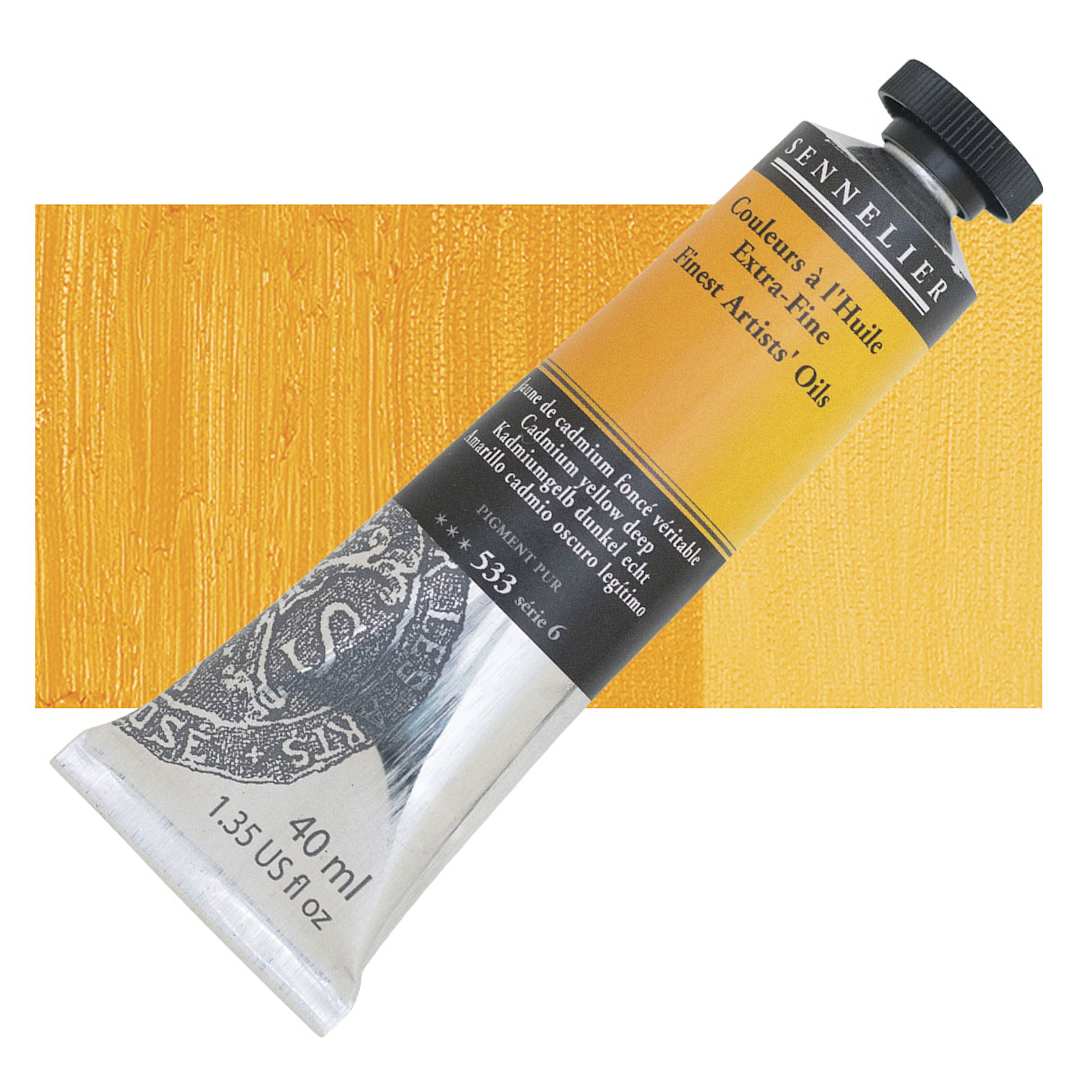 Open in modal - Sennelier Artists' Extra Fine Oil Paint - Cadmium Yellow Deep, 40 ml tube and swatch