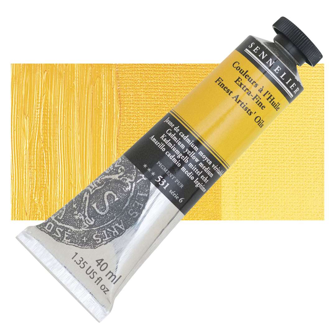 Open in modal - Sennelier Artists' Extra Fine Oil Paint - Cadmium Yellow Medium, 40 ml tube and swatch