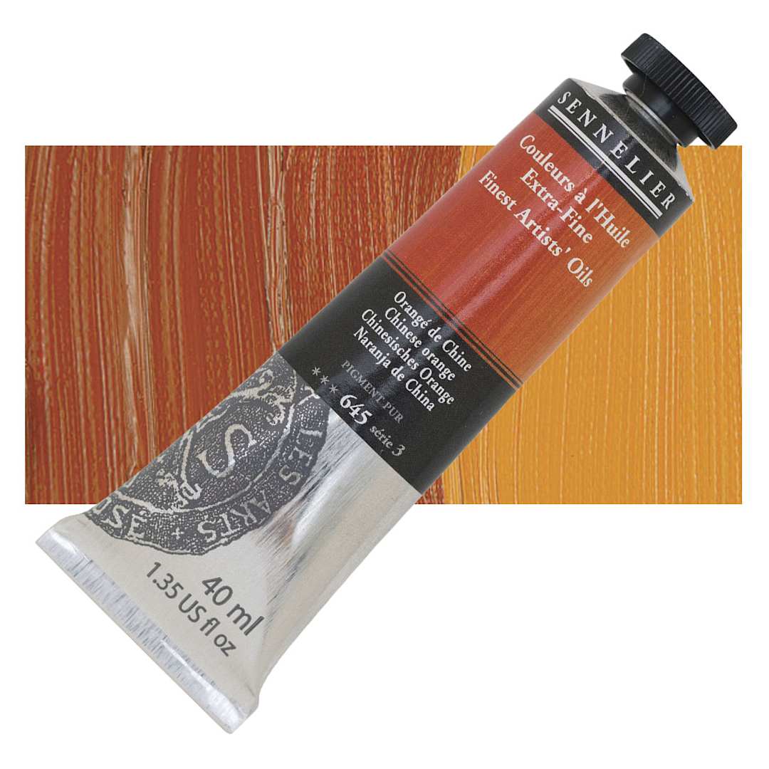 Open in modal - Sennelier Artists' Extra Fine Oil Paint - Chinese Orange, 40 ml tube and swatch