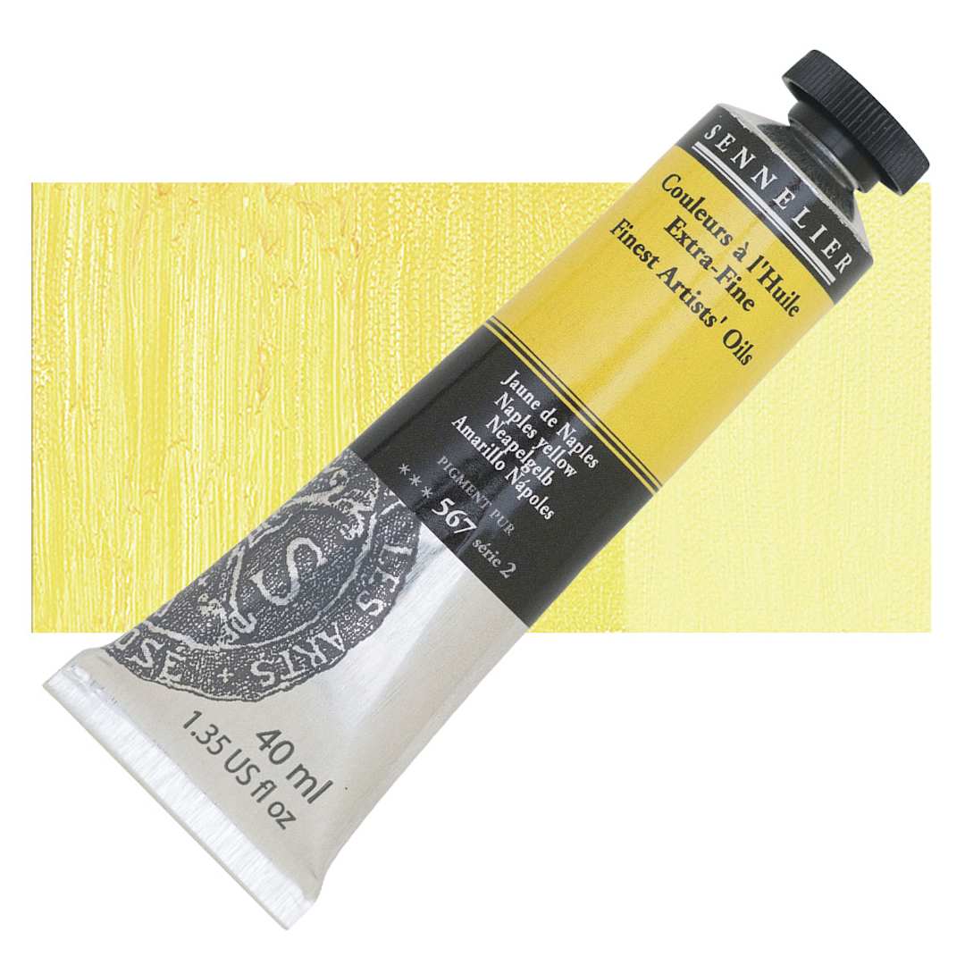 Open in modal - Sennelier Artists' Extra Fine Oil Paint - Naples Yellow, 40 ml tube and swatch