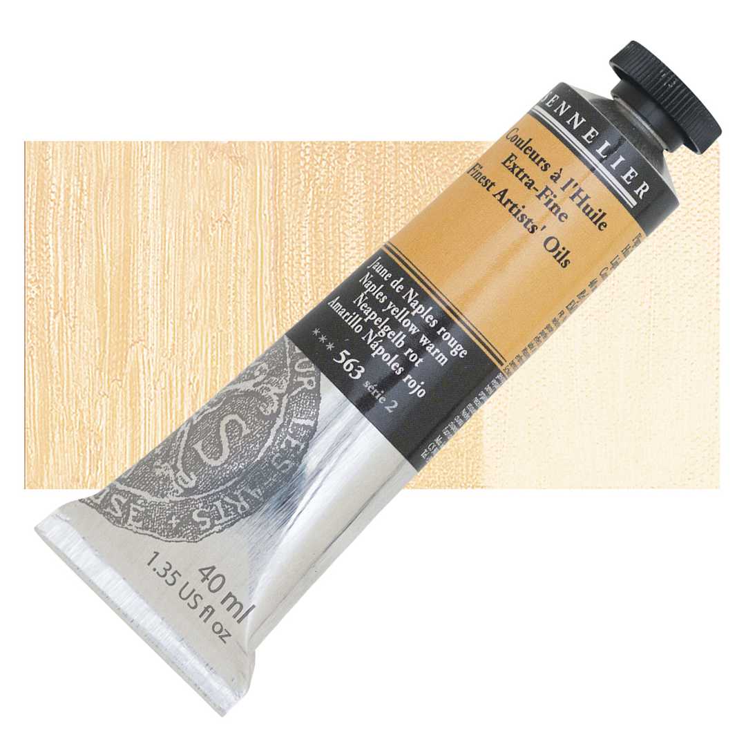 Open in modal - Sennelier Artists' Extra Fine Oil Paint - Naples Yellow Warm, 40 ml tube and swatch