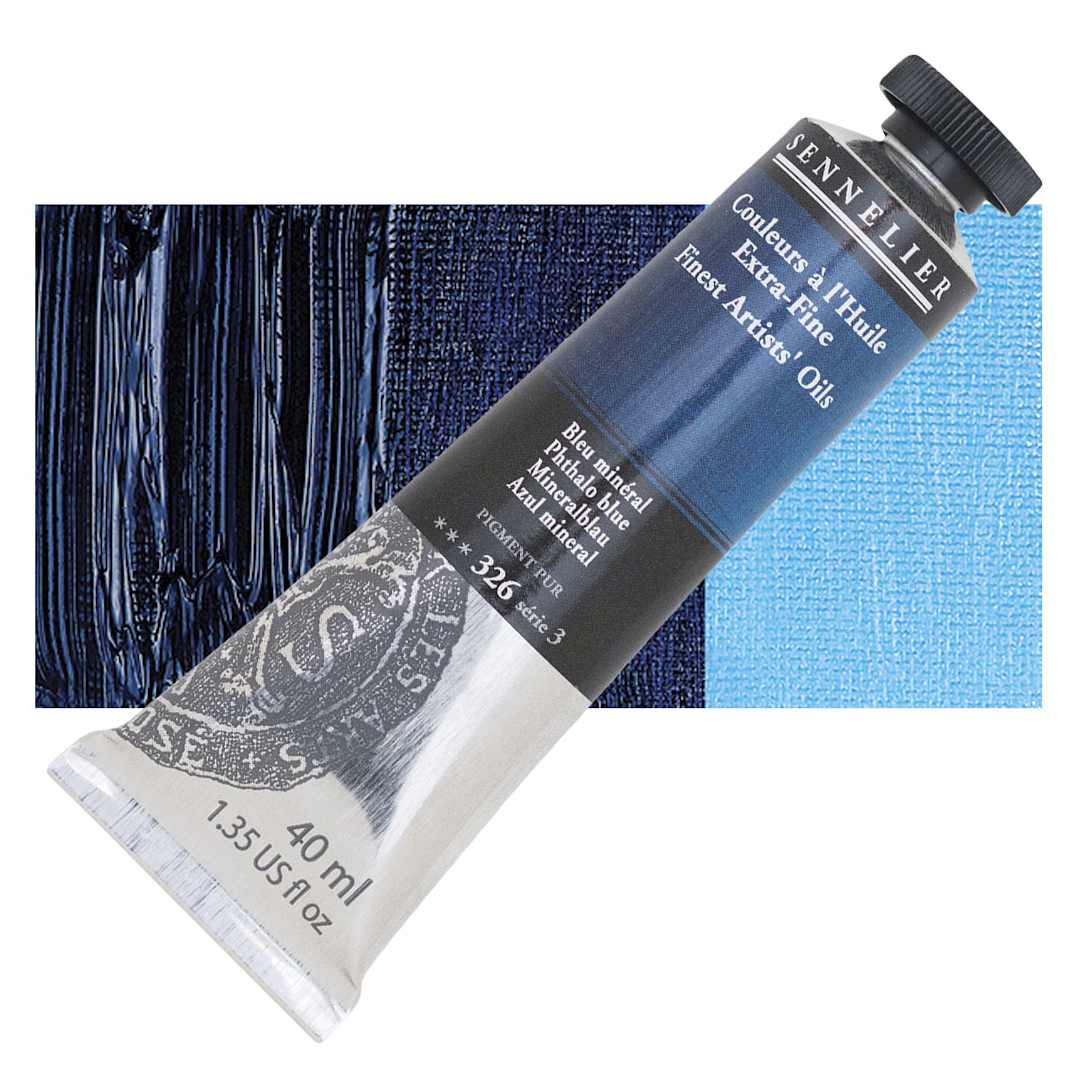 Open in modal - Sennelier Artists' Extra Fine Oil Paint - Phthalo Blue, 40 ml tube and swatch