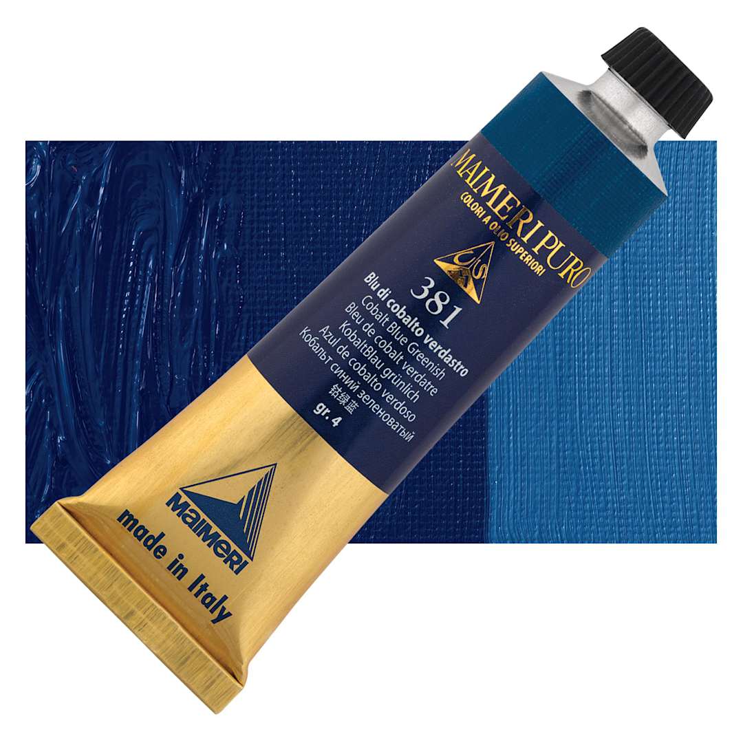 Open in modal - Maimeri Puro Oil Color - Cobalt Blue Greenish, 40 ml Tube and swatch