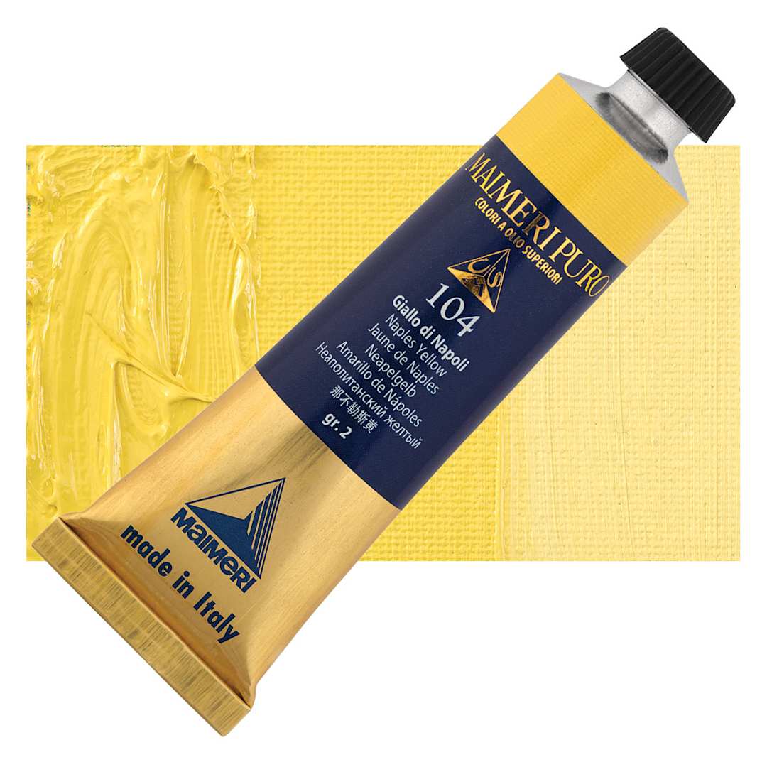 Open in modal - Maimeri Puro Oil Color - Naples Yellow, 40 ml tube and swatch