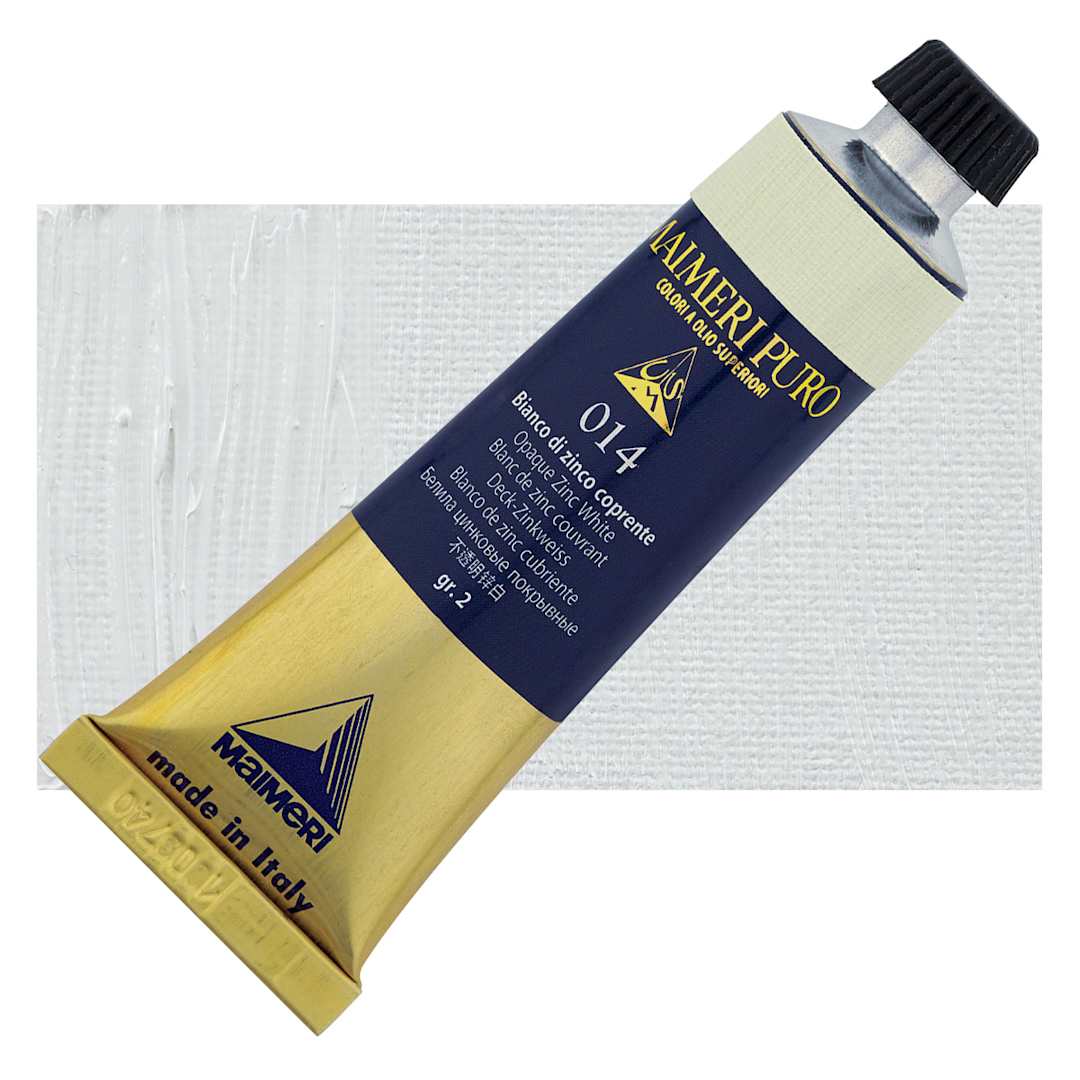 Open in modal - Maimeri Puro Oil Color - Opaque Zinc White, 40 ml Tube and swatch