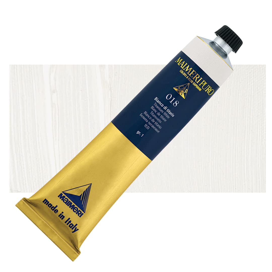 Open in modal - Maimeri Puro Oil Color - Titanium White, 80 ml Tube and swatch