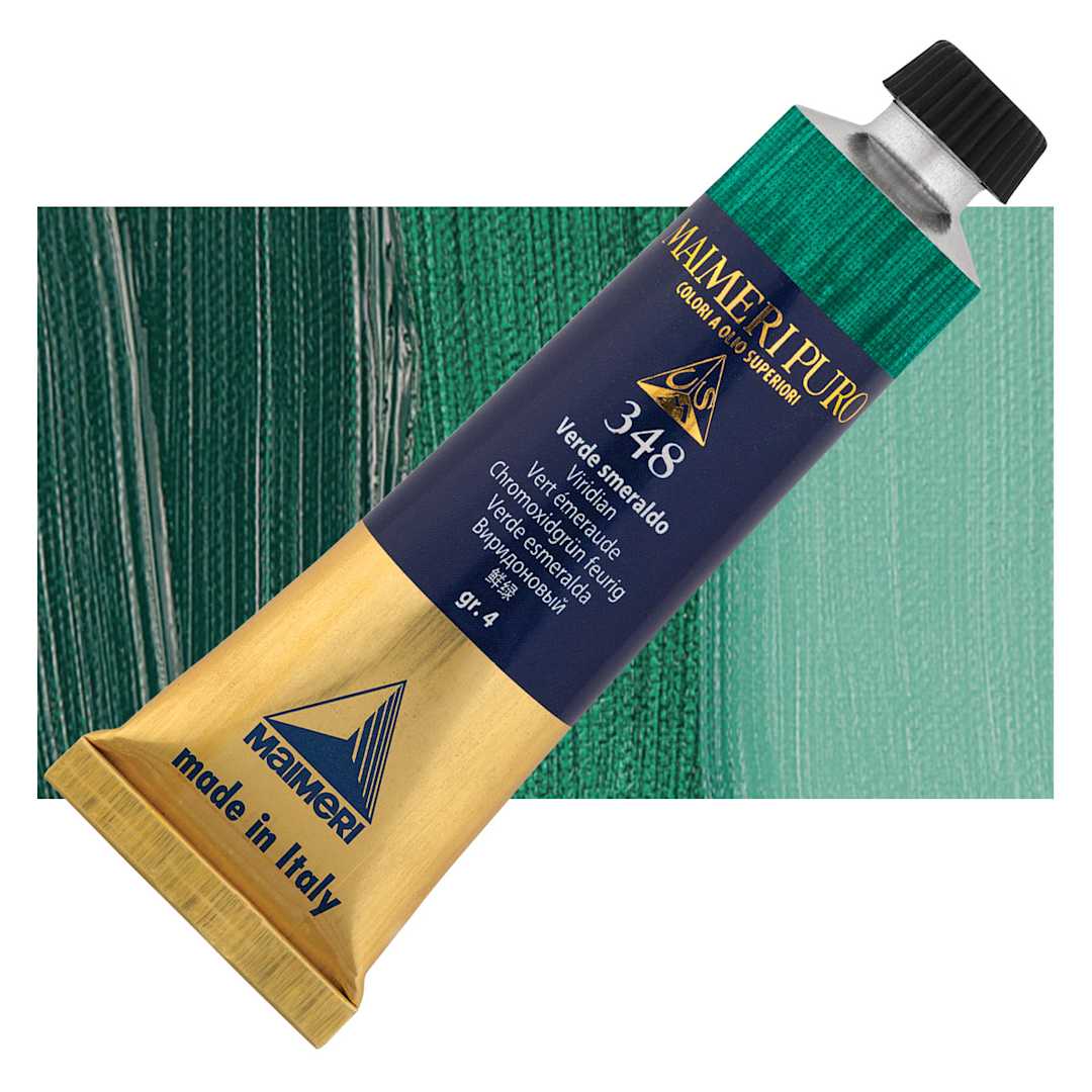 Open in modal - Maimeri Puro Oil Color - Viridian, 40 ml tube and swatch