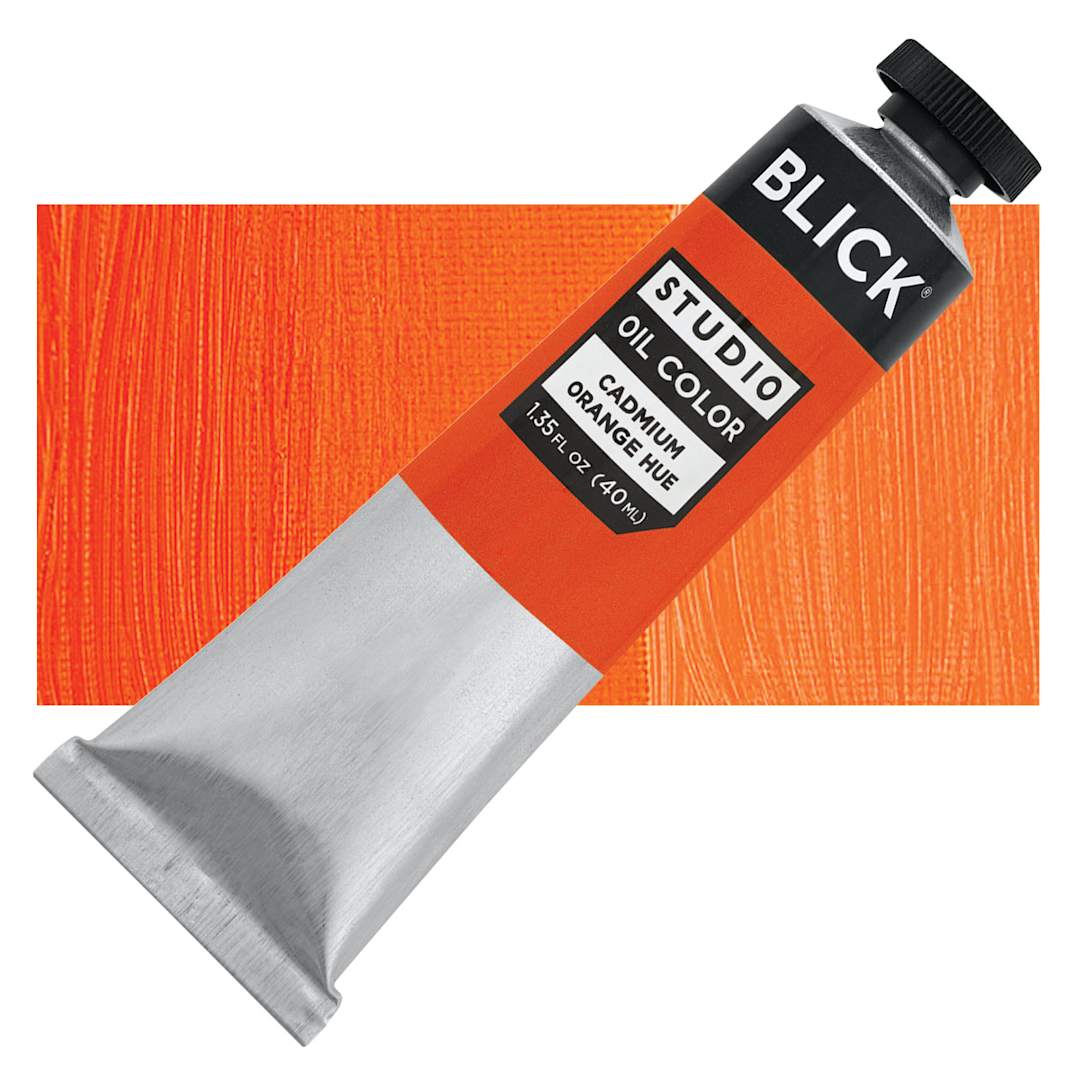 Open in modal - Blick Studio Oil Paint - Cadmium Orange Hue, 40 ml tube and swatch