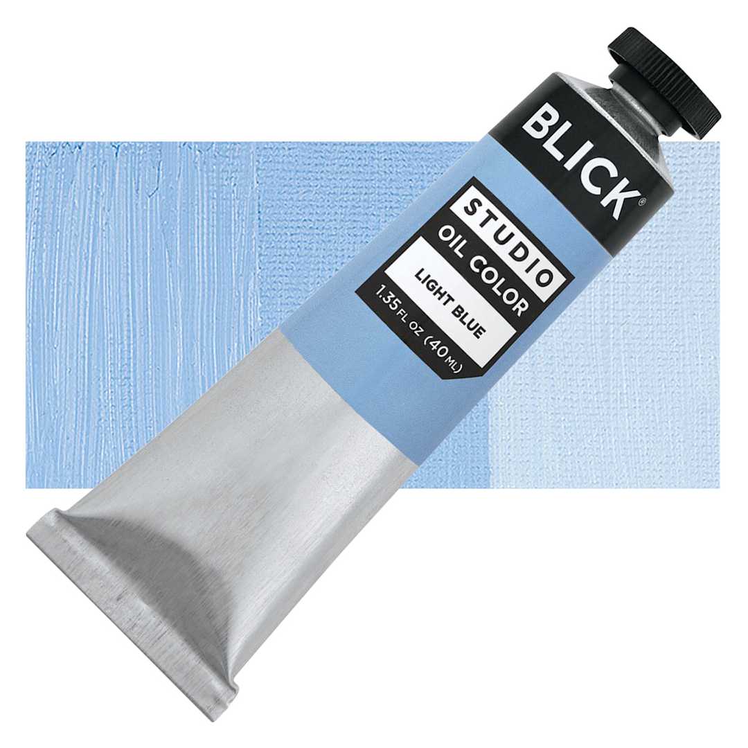 Open in modal - Blick Studio Oil Paint - Light Blue, 40 ml tube and swatch