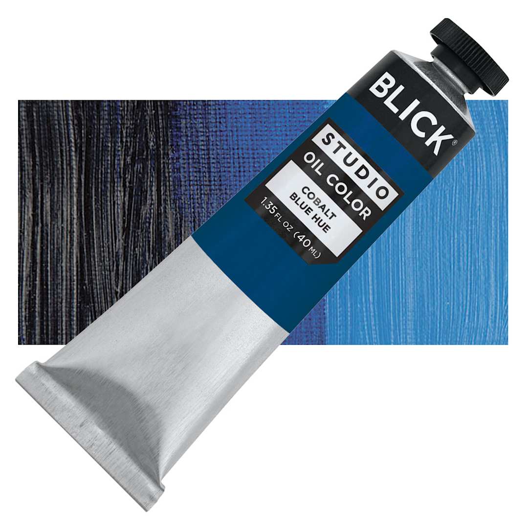 Open in modal - Blick Studio Oil Paint - Cobalt Blue Hue, 40 ml tube and swatch