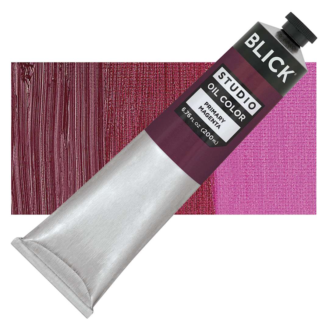 Open in modal - Blick Studio Oil Paint - Primary Magenta, 200 ml tube and swatch