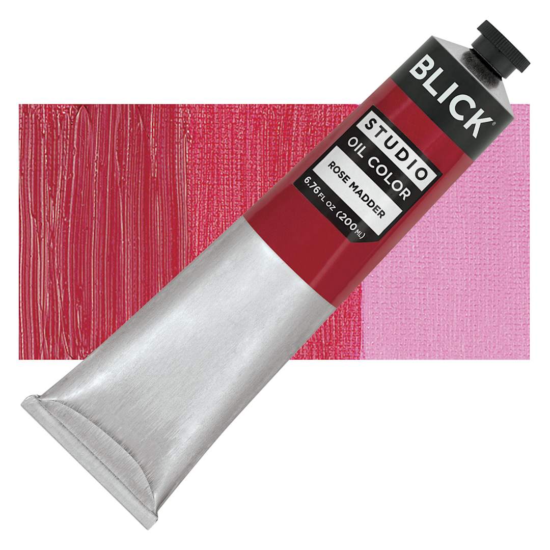 Open in modal - Blick Studio Oil Paint - Rose Madder, 200 ml tube and swatch