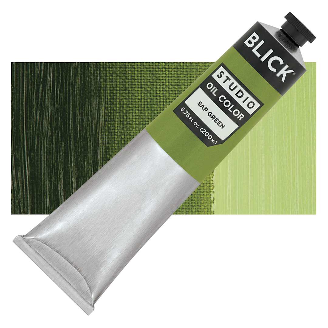 Open in modal - Blick Studio Oil Paint - Sap Green, 200 ml tube and swatch