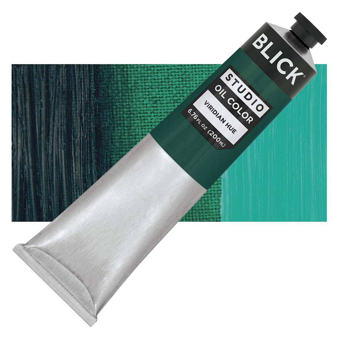 Open in modal - Blick Studio Oil Paint - Viridian Hue, 200 ml tube and swatch