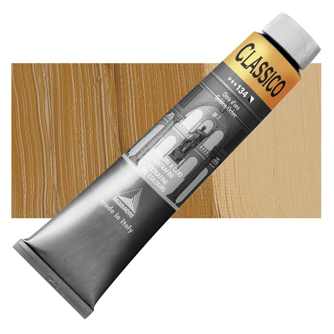 Open in modal - Maimeri Classico Oil Color - Golden Ochre, 200 ml tube and swatch