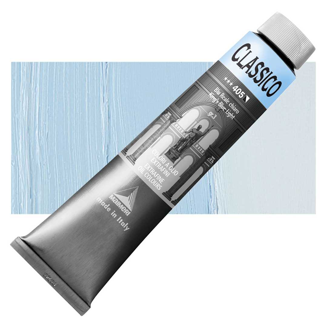 Open in modal - Maimeri Classico Oil Color - King's Blue Light, 200 ml tube and swatch