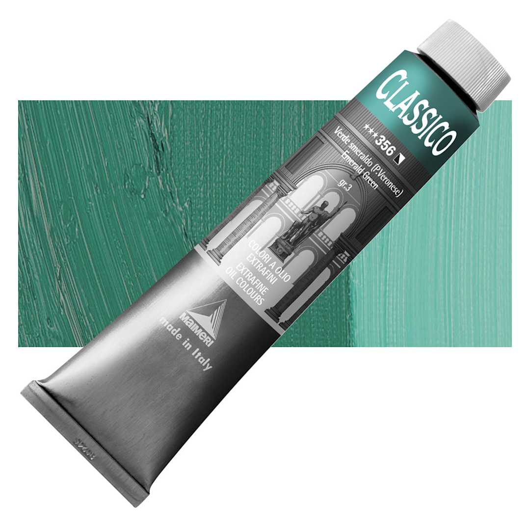 Open in modal - Maimeri Classico Oil Color - Emerald Green, 200 ml tube and swatch