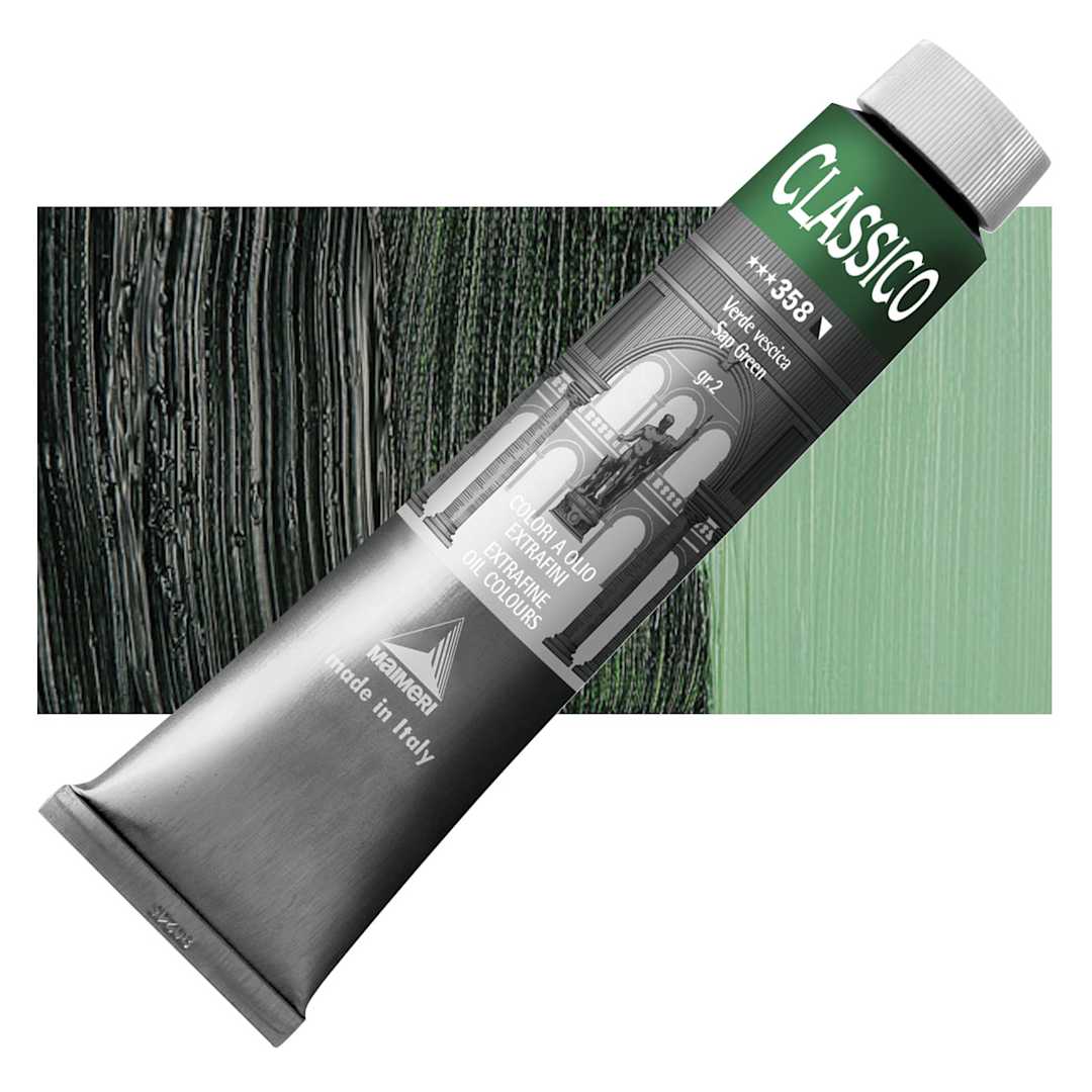 Open in modal - Maimeri Classico Oil Color - Sap Green, 200 ml tube and swatch