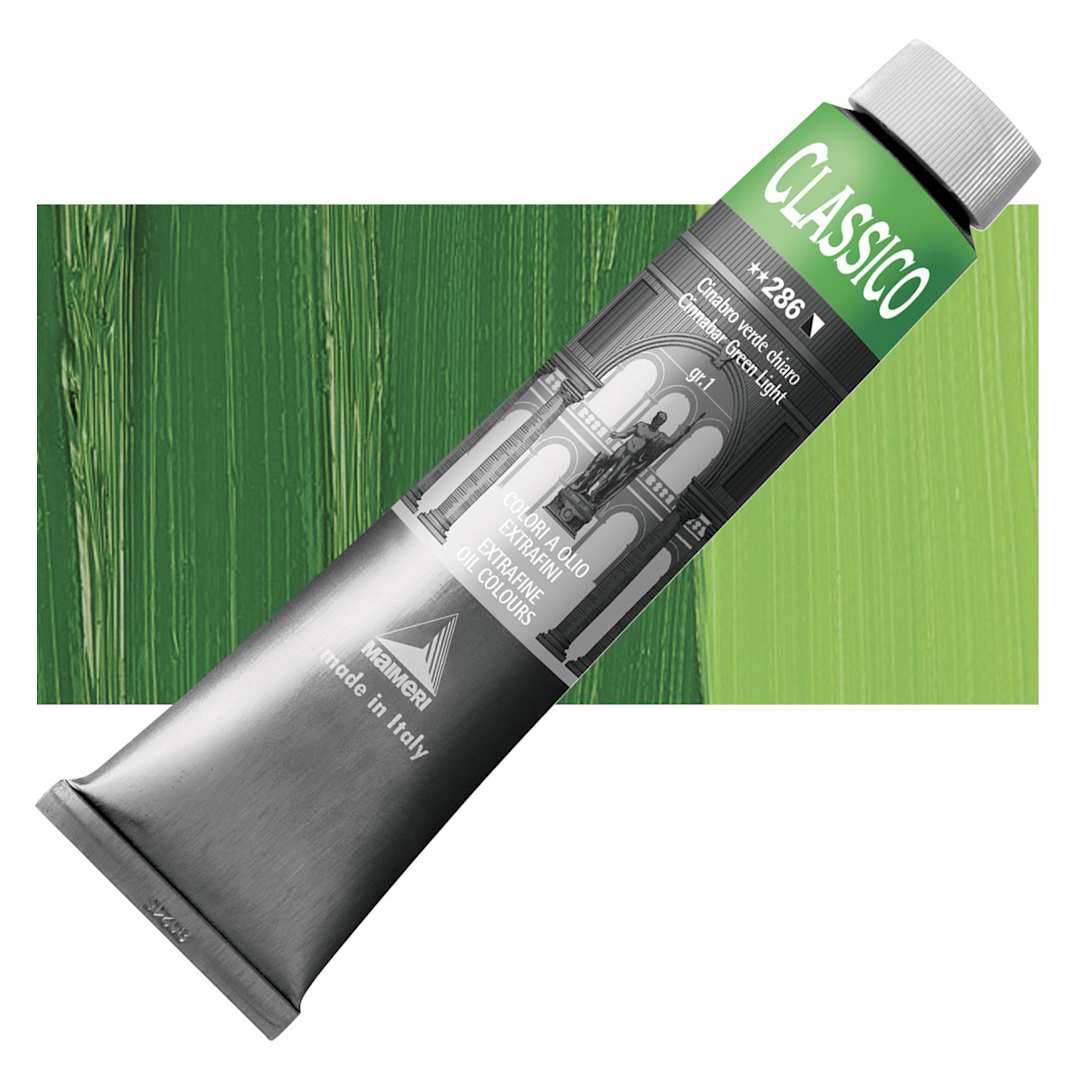 Open in modal - Maimeri Classico Oil Color - Cinnabar Green Light, 200 ml tube and swatch