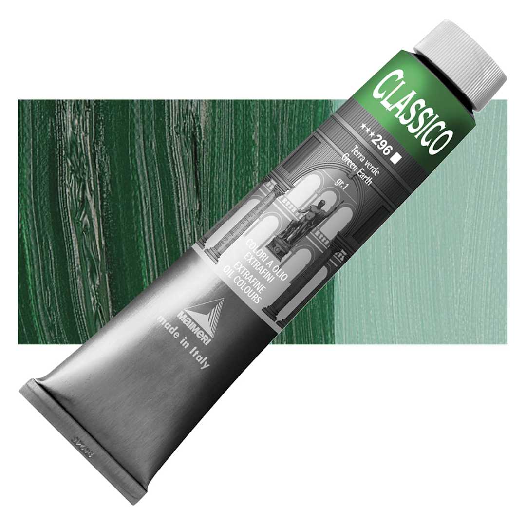 Open in modal - Maimeri Classico Oil Color - Green Earth, 200 ml tube and swatch