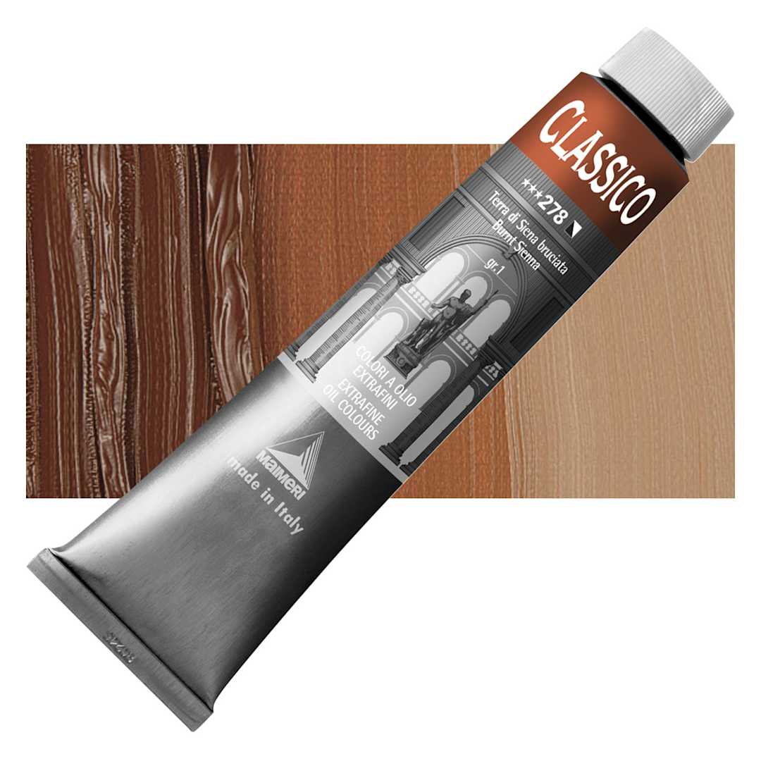 Open in modal - Maimeri Classico Oil Color - Burnt Sienna, 200 ml tube and swatch