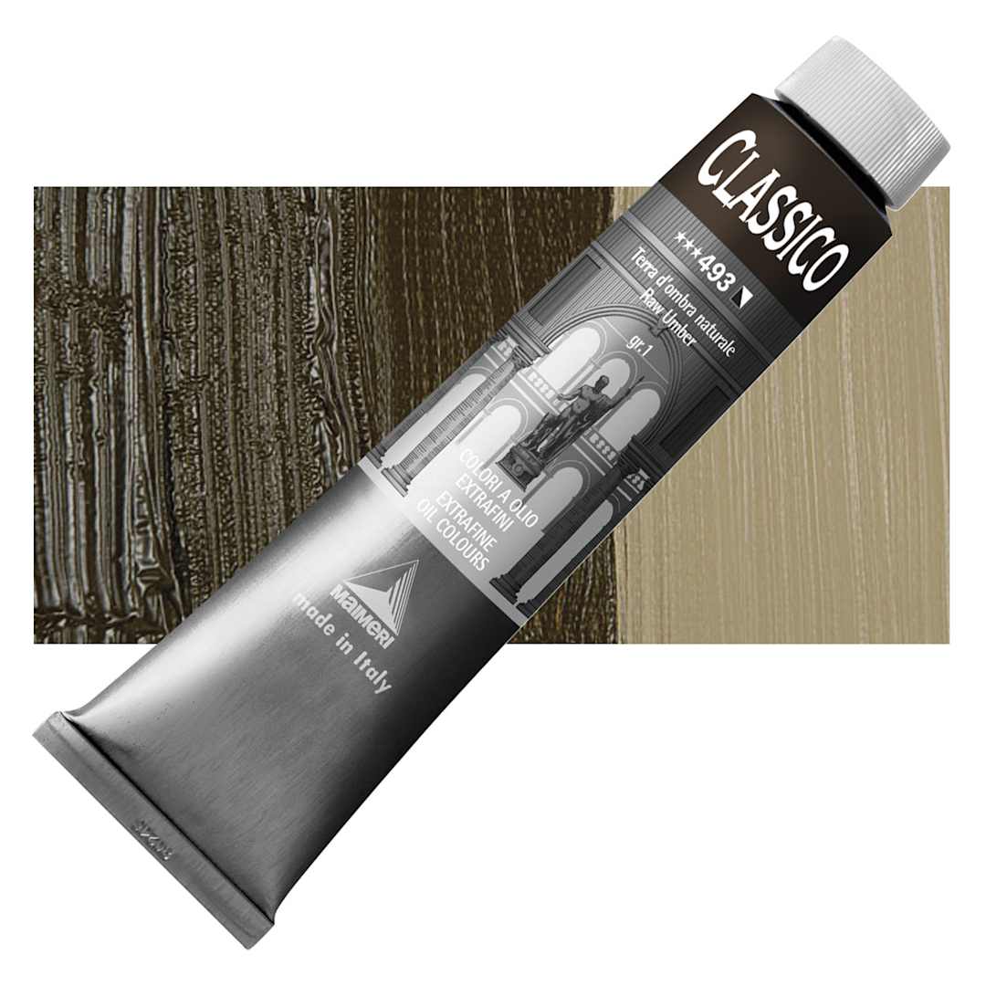 Open in modal - Maimeri Classico Oil Color - Raw Umber, 200 ml tube and swatch