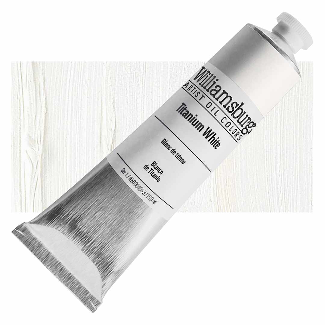 Open in modal - Williamsburg Handmade Oil Paint - Titanium White, 150 ml tube and swatch