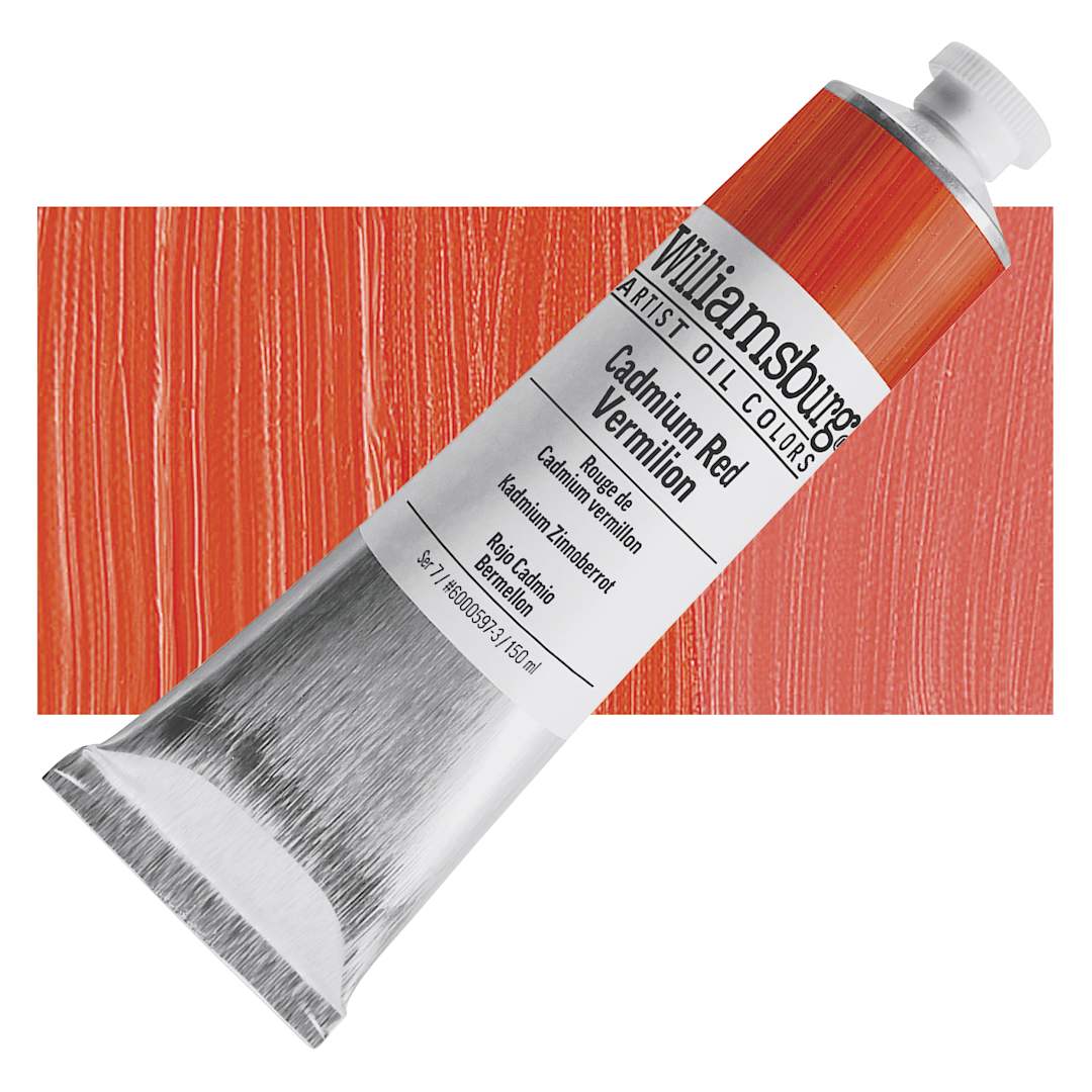 Open in modal - Williamsburg Handmade Oil Paint - Cadmium Red Vermilion, 150 ml tube and swatch
