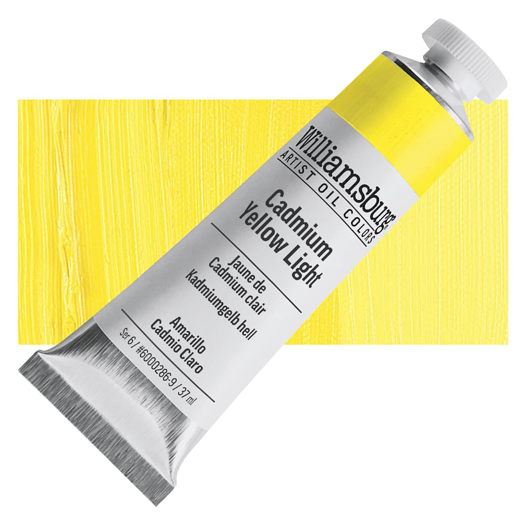 Open in modal - Williamsburg Handmade Oil Paint - Cadmium Yellow Light, 37 ml tube and swatch