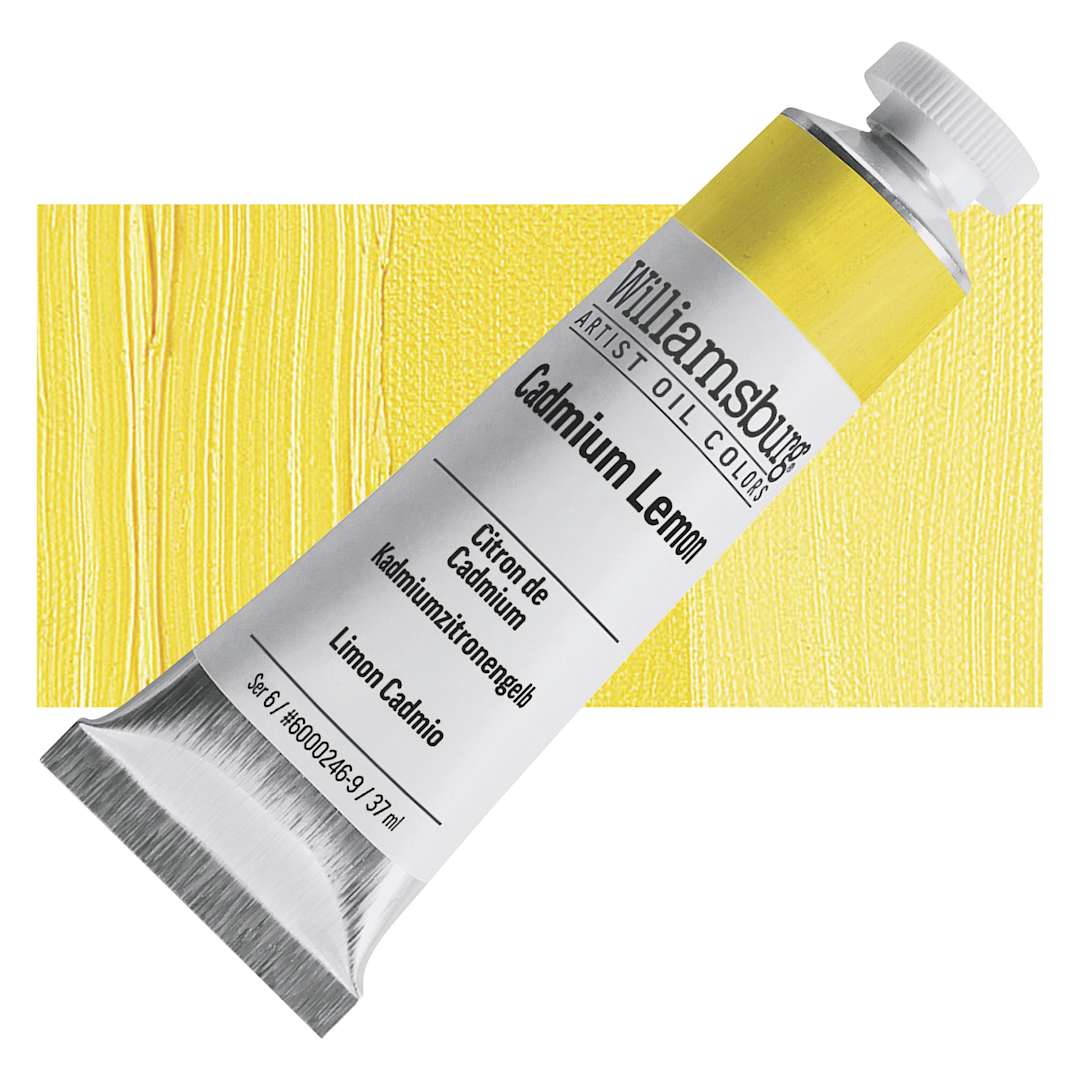 Open in modal - Williamsburg Handmade Oil Paint - Cadmium Lemon, 37 ml tube and swatch