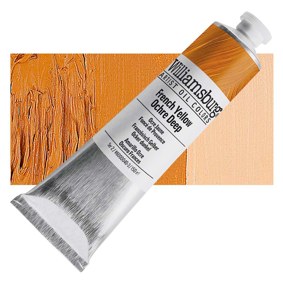 Open in modal - Williamsburg Handmade Oil Paint - French Yellow Ochre Deep, 150 ml tube and swatch