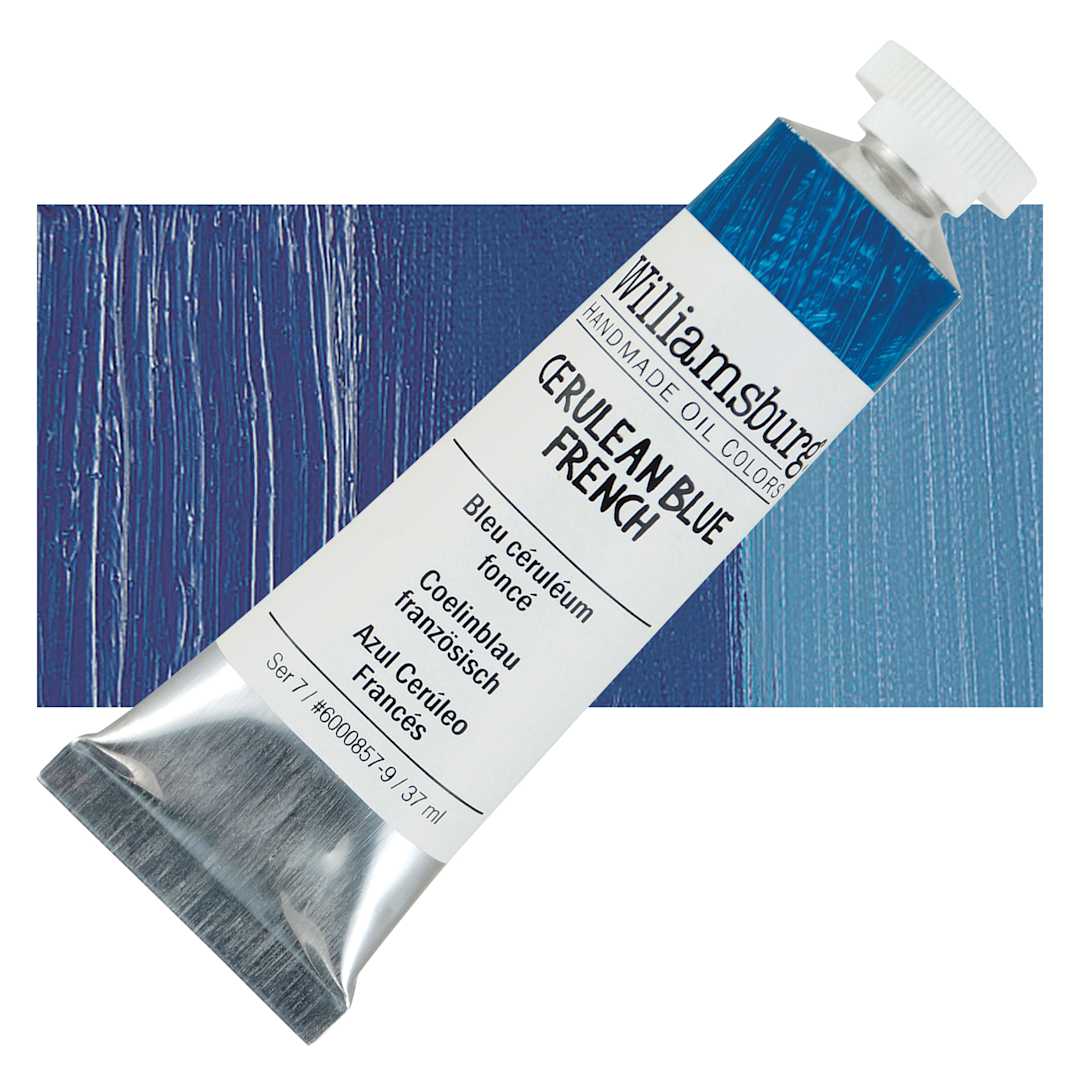 Open in modal - Williamsburg Handmade Oil Paint - Cerulean Blue French, 37 ml tube and swatch