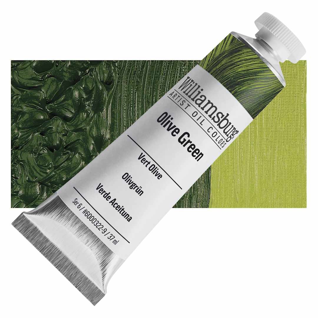 Open in modal - Williamsburg Handmade Oil Paint - Olive Green, 37 ml tube and swatch