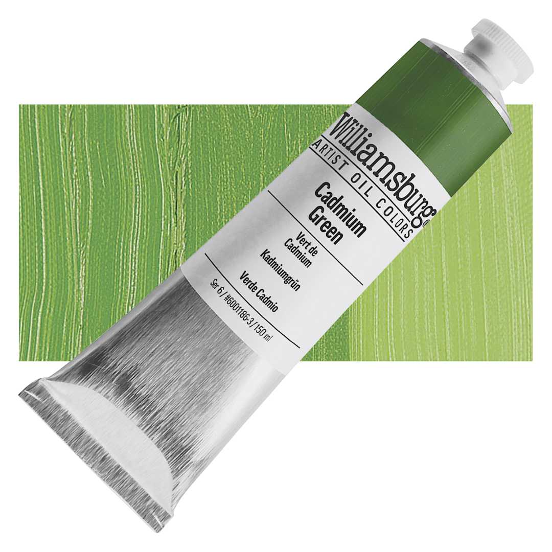 Open in modal - Williamsburg Handmade Oil Paint - Cadmium Green, 150 ml tube and swatch
