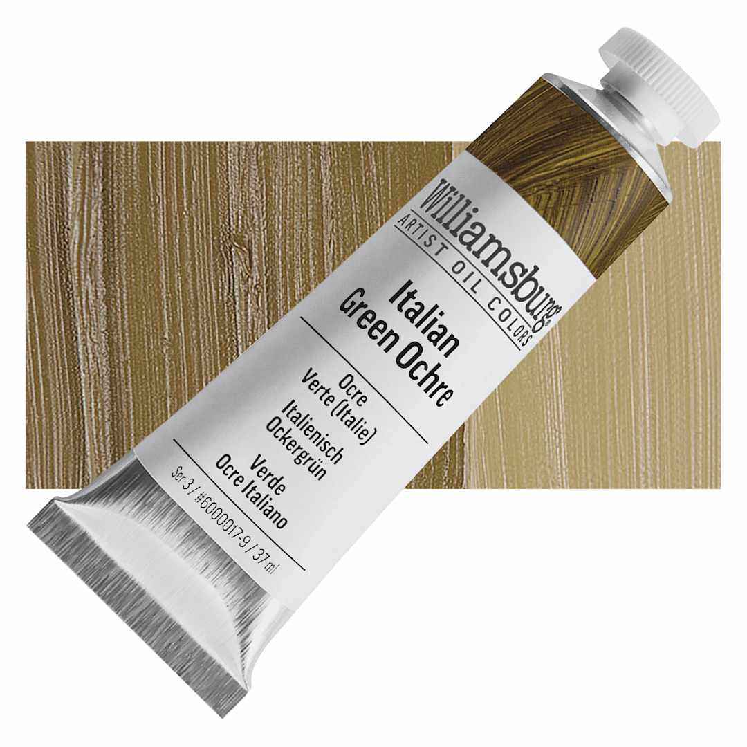 Open in modal - Williamsburg Handmade Oil Paint - Italian Green Ochre, 37 ml tube and swatch