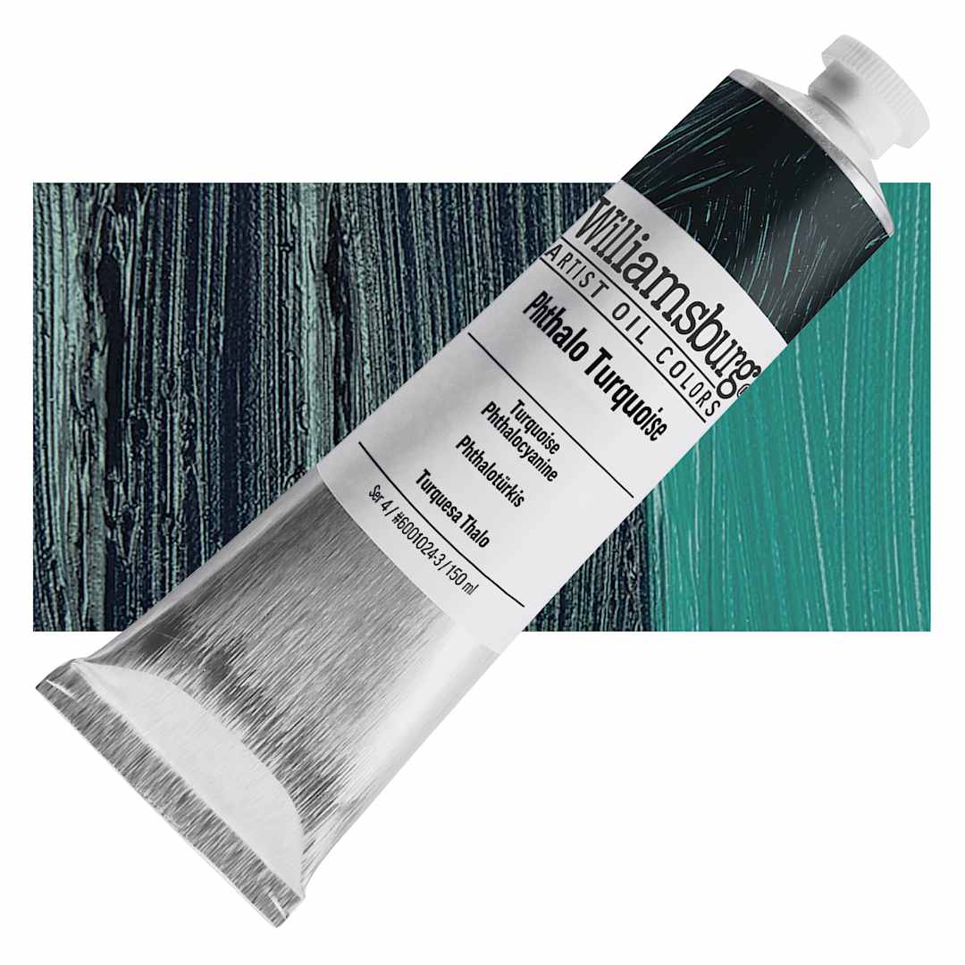 Open in modal - Williamsburg Handmade Oil Paint - Phthalo Turquoise, 150 ml tube and swatch