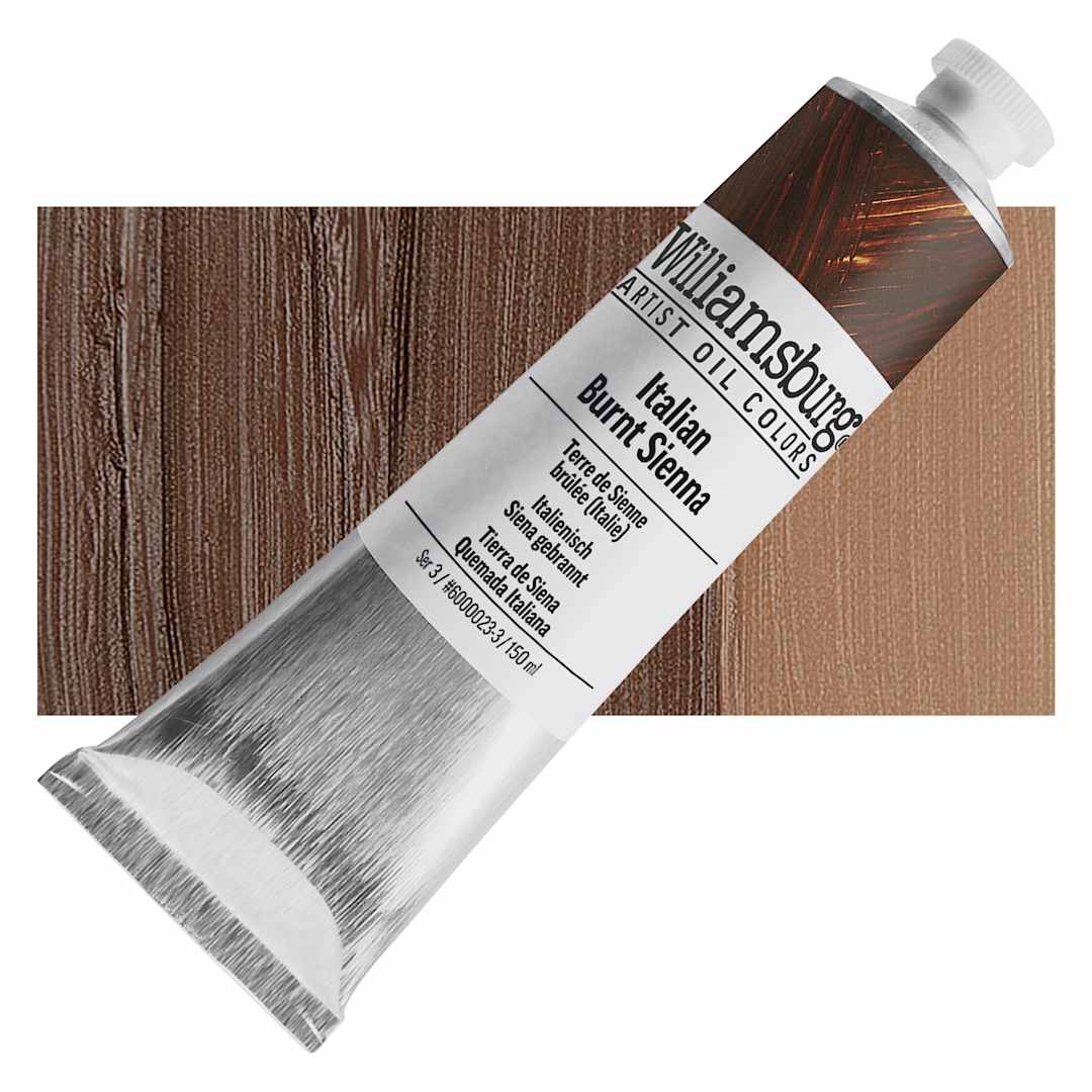Open in modal - Williamsburg Handmade Oil Paint - Italian Burnt Sienna, 150 ml tube and swatch