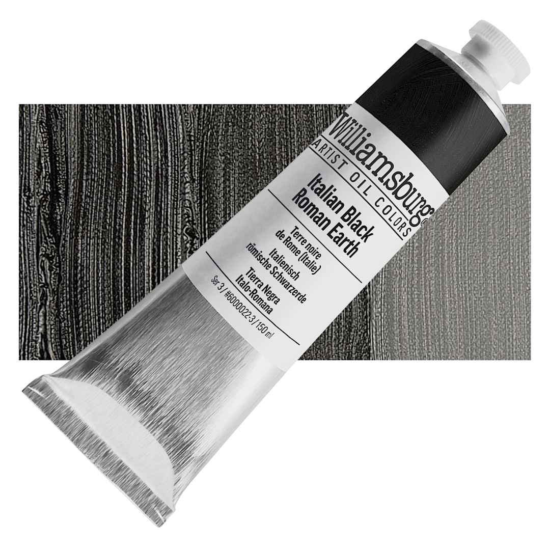 Open in modal - Williamsburg Handmade Oil Paint - Italian Black Roman Earth, 150 ml tube and swatch