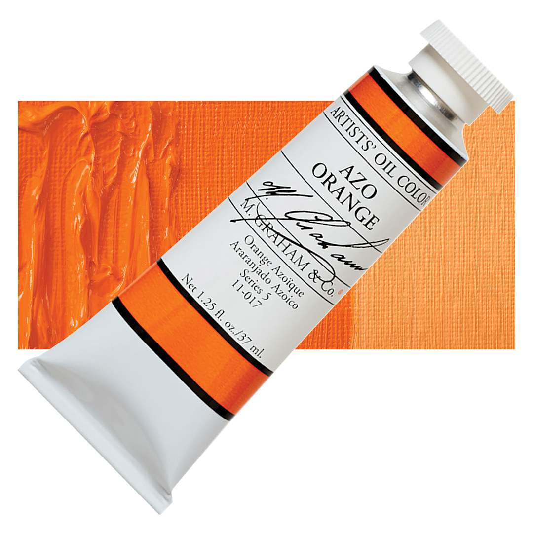 Open in modal - M. Graham Artists' Oil Color - Azo Orange, 37 ml tube and swatch