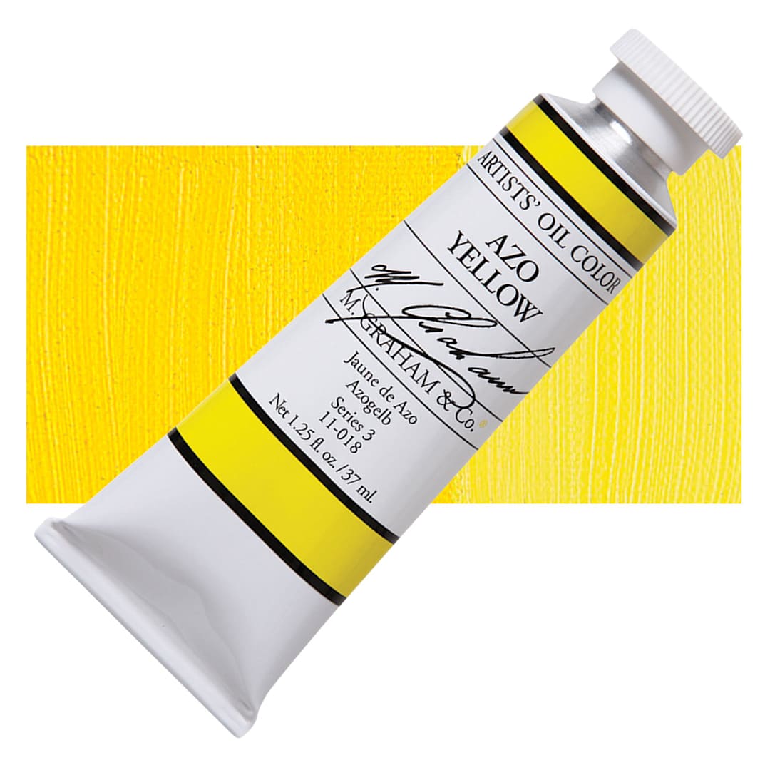 Open in modal - M. Graham Artists' Oil Color - Azo Yellow, 37 ml tube and swatch